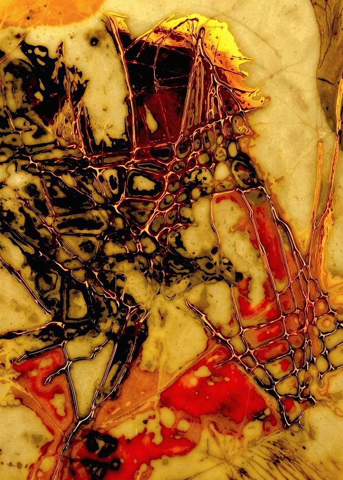 Molten Gold – Crimson Fluid Abstraction – Abstract Porcelain #17