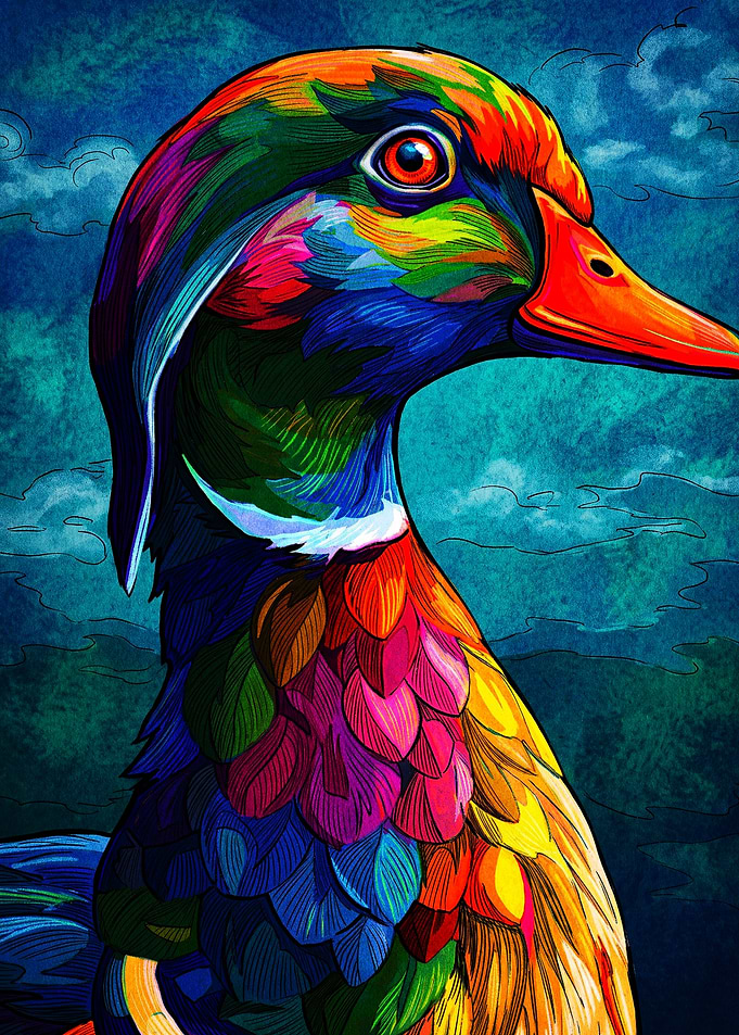 Vibrant Colorful Mandarin Duck Portrait