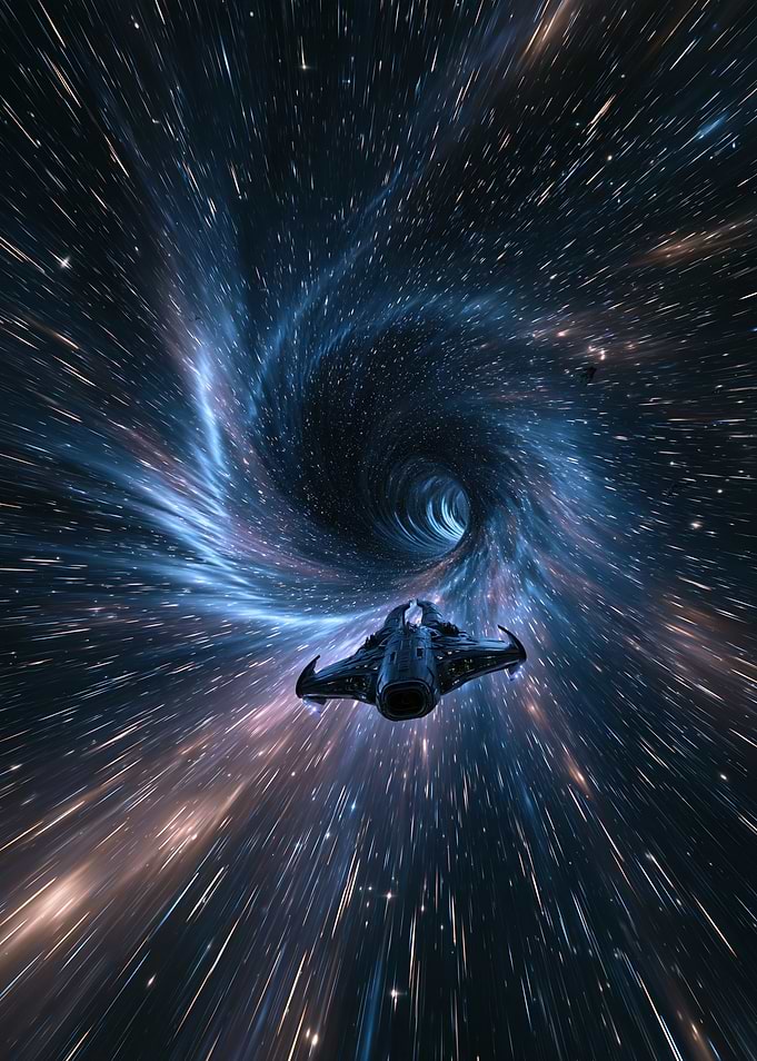 Spaceship Traveling Through Hyperspace Wormhole