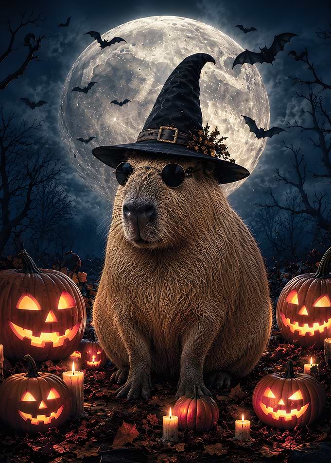 Cool Capybara Witch Halloween Portrait