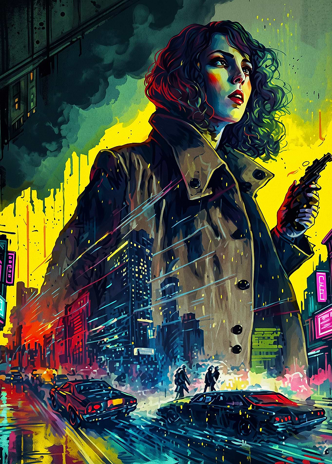 Cyberpunk Detective Noir Neon Poste