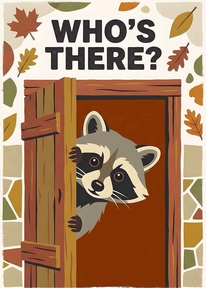 Cute Raccoon Peeking Through Door