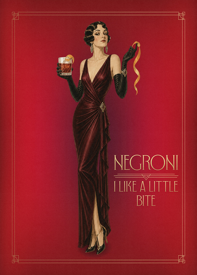 Vintage Negroni Cocktail Art Deco Poster