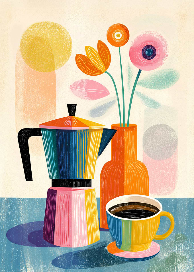 Colorful Coffee Still Life Illustration