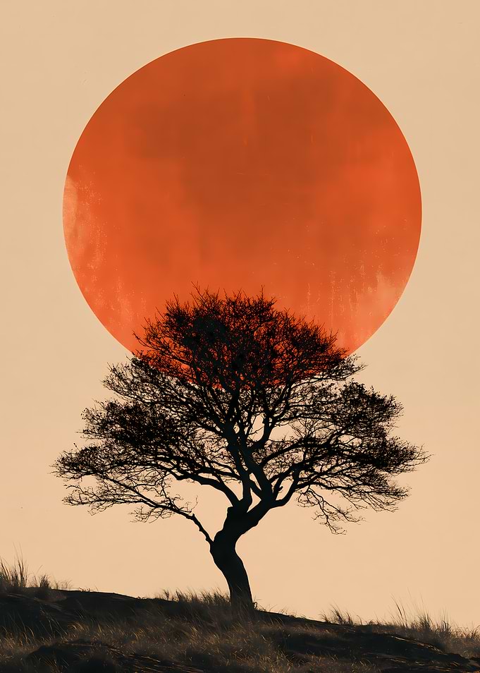 Silhouette Tree Against Giant Red Sun