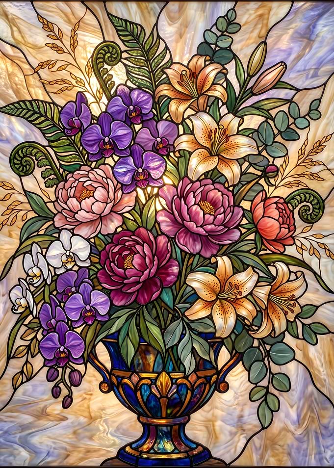 Stained Glass Floral Bouquet Art