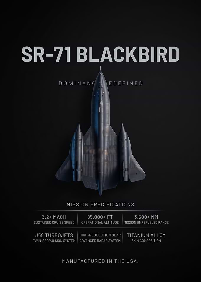 top view black SR71 Blackbird Technical Poster