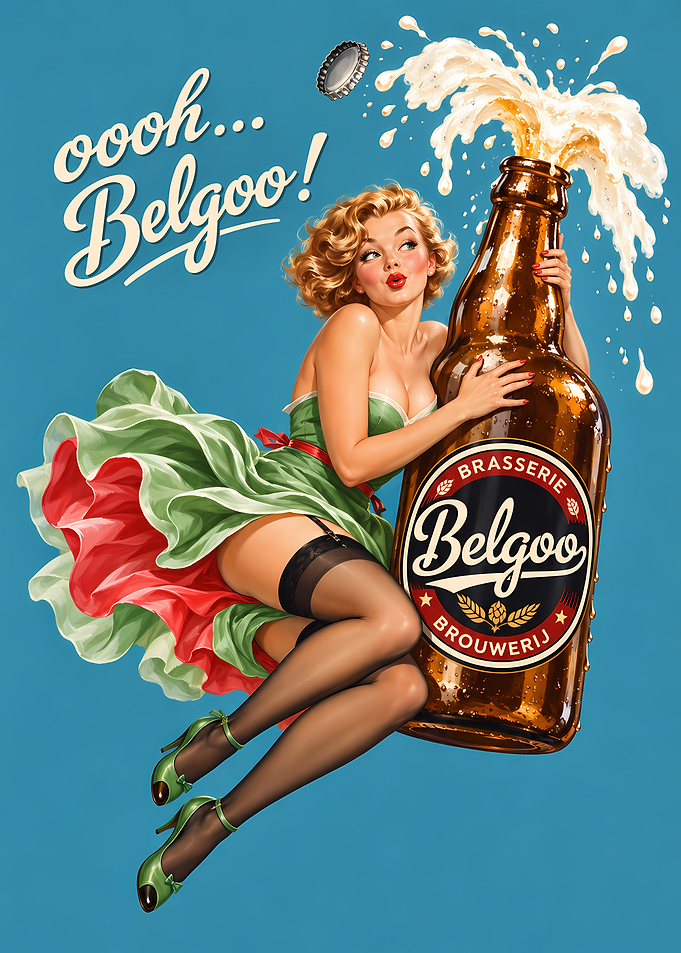 Vintage Pin-up Girl Belgoo Beer Poster