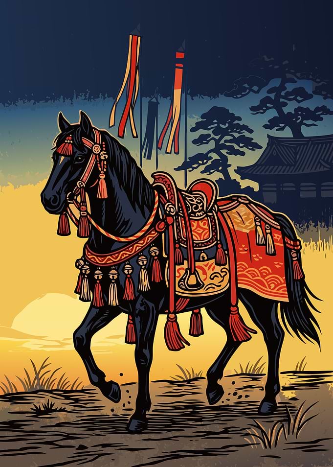 Traditional Japanese Samurai Horse Illustration