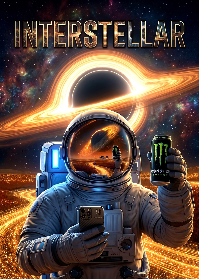 Interstellar Astronaut Drinking Monster Energy