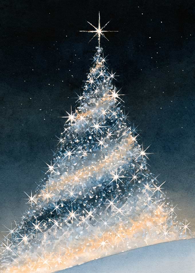 Sparkling Watercolor Christmas Tree