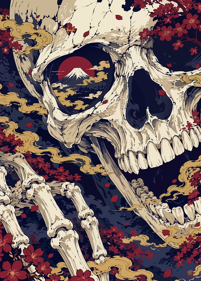 Gashadokuro: Japanese Skull with Mount Fuji Reflection