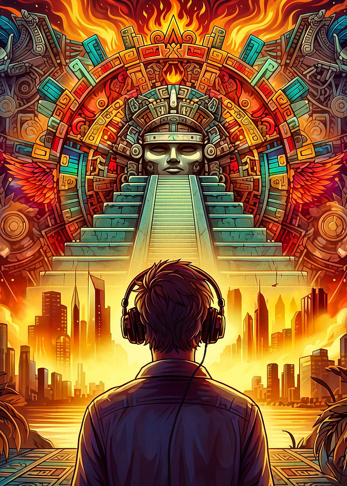 Aztec Temple Cyberpunk Psychedelic