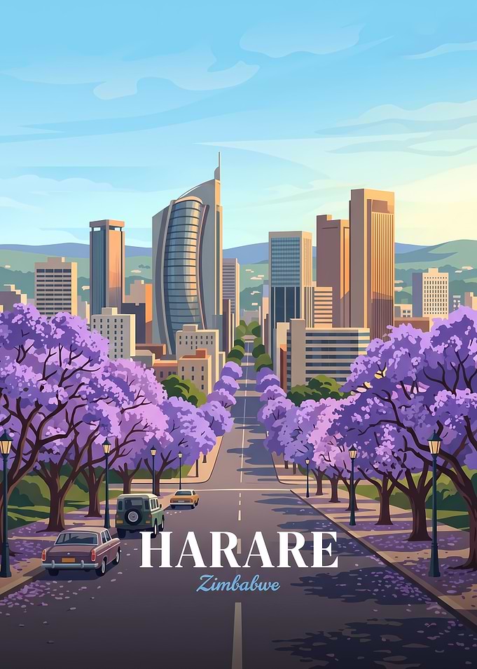Harare Zimbabwe Cityscape Travel Poster