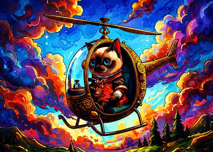 Cat Helicopter Pilot Psychedelic Ar