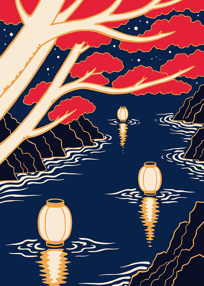 Night River Cherry Blossoms