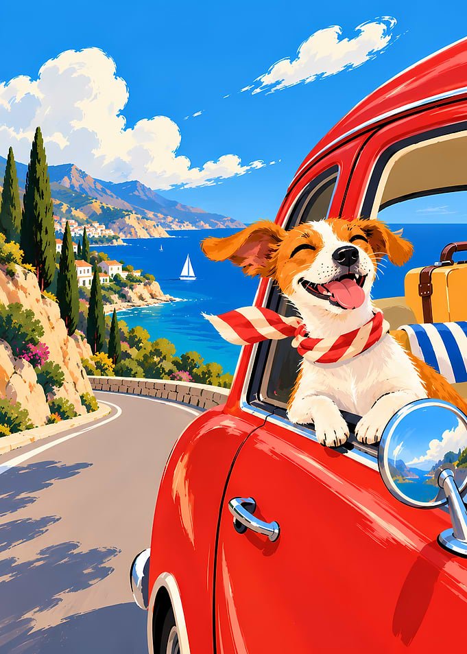 Happy Dog on Coastal Road Trip