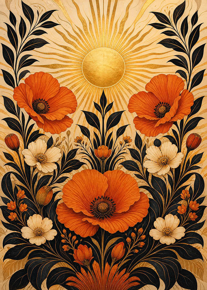 Art Nouveau Floral Sun Illustration