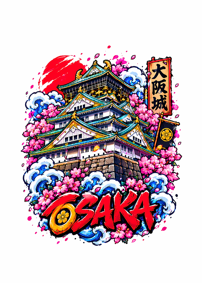 Osaka Castle Japanese Art Illustration