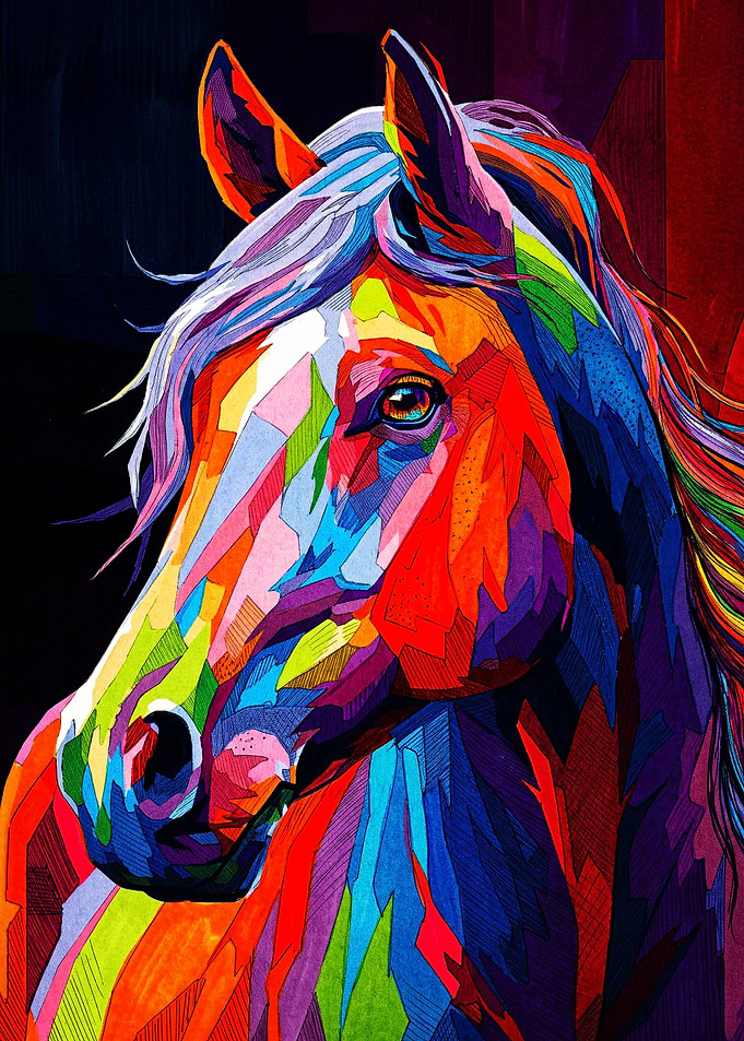 Vibrant Geometric Pop Art Horse Portrait