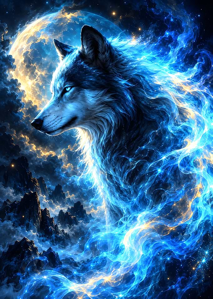 Ethereal Blue Cosmic Wolf