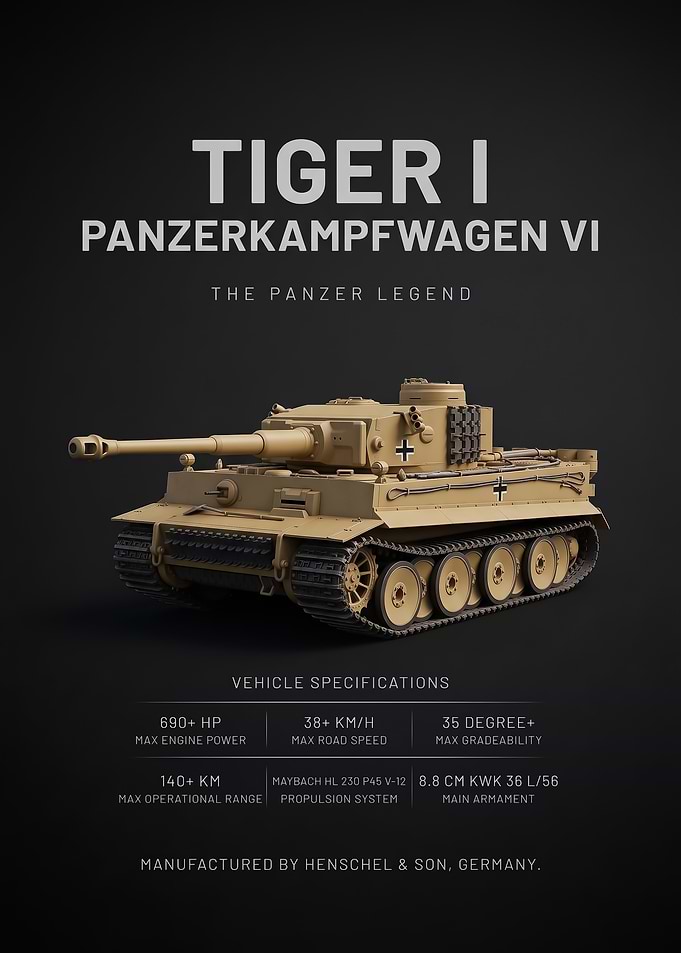 sleek Tiger I Panzerkampfwagen VI Technical Poster