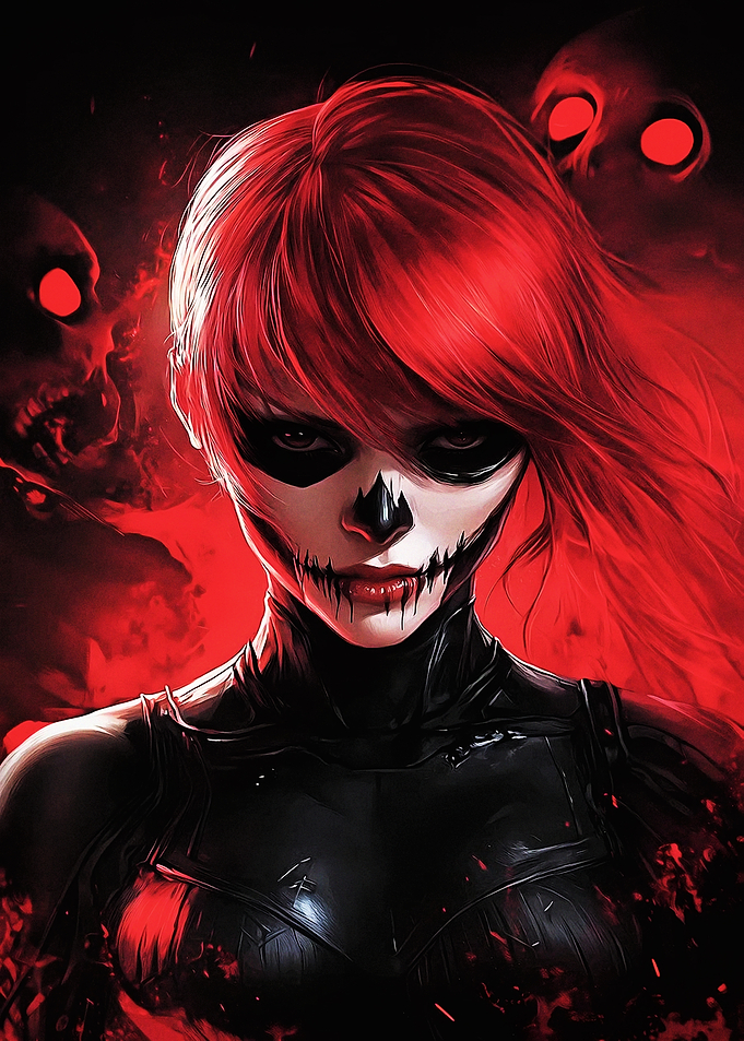 Red Skull Makeup Woman Portrait