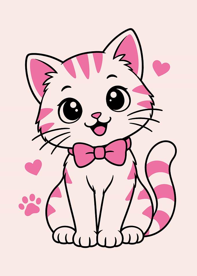 Cute Pink Striped Cartoon Kitten