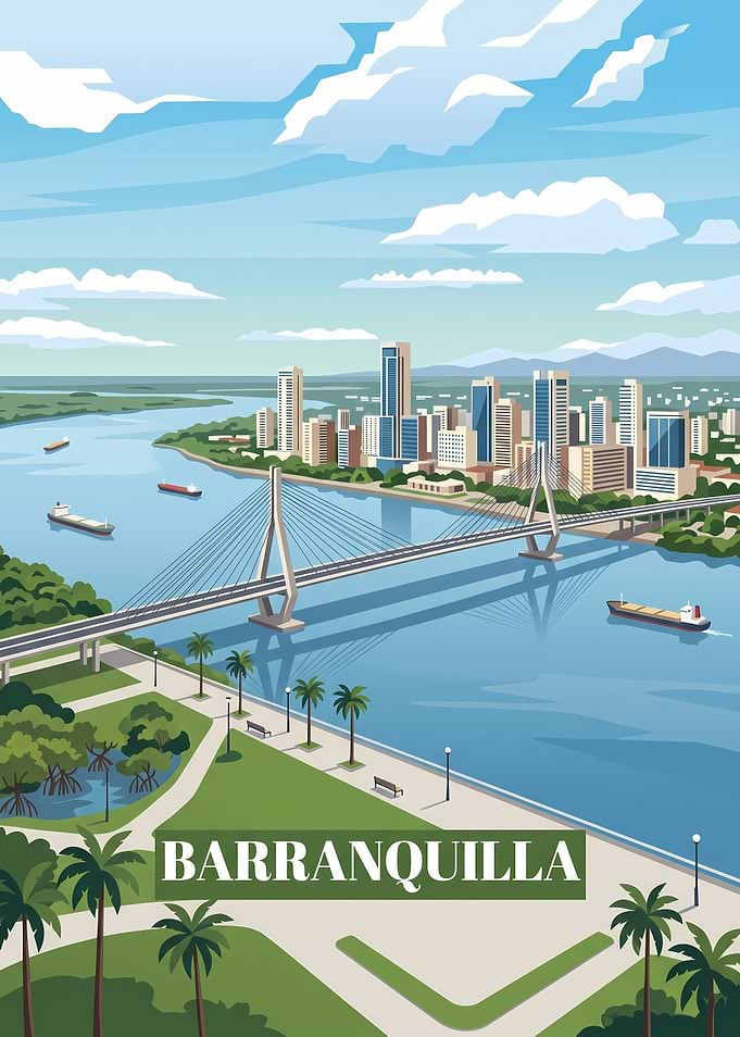 Barranquilla Cityscape Travel Poster