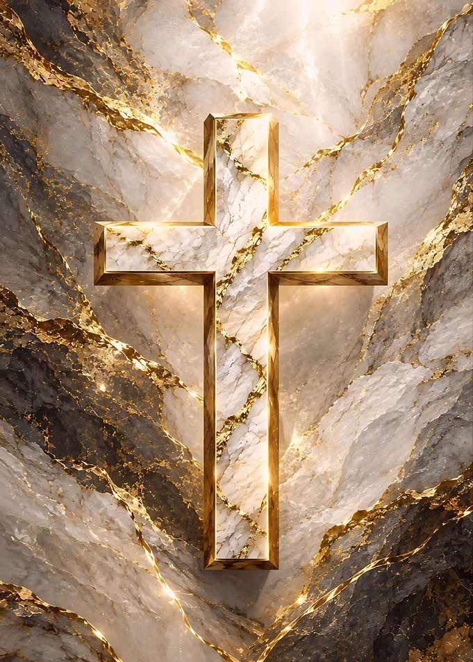 Elegant Marble and Gold Cross
