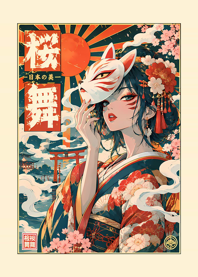 Anime Girl with Kitsune Mask