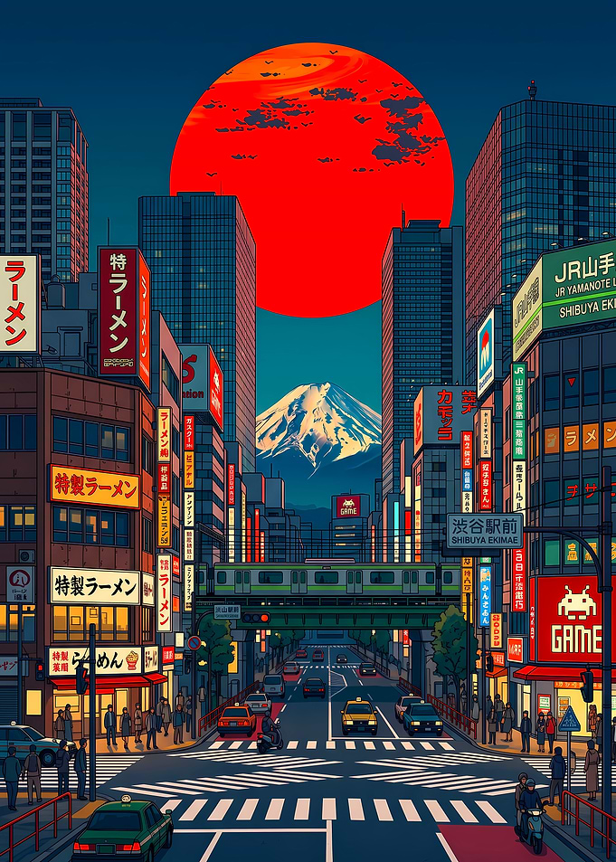 Tokyo Street View with Mount Fuji