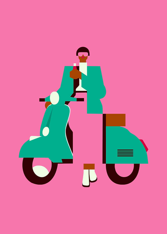 Minimalist Illustration of Person on Scooter