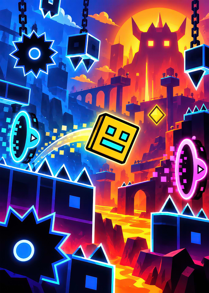 Geometry Dash Neon Platformer Art
