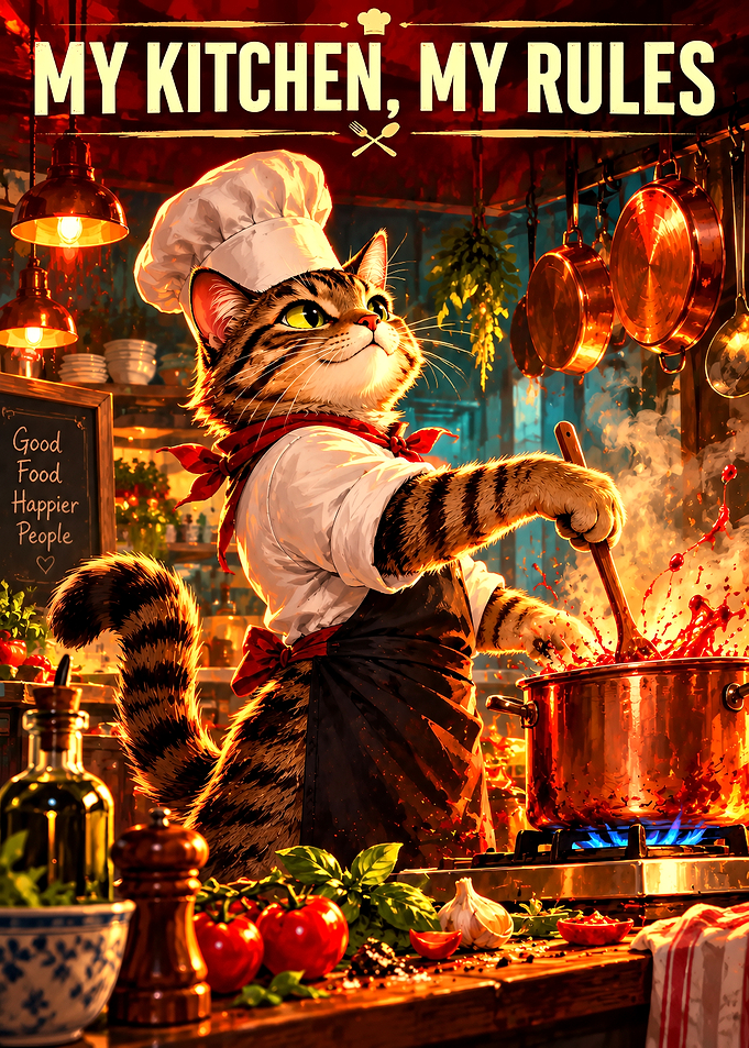 Chef Cat Cooking in Kitchen