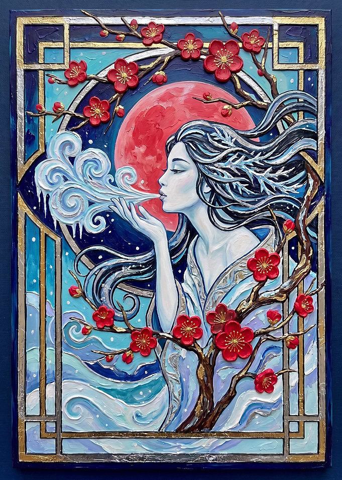 Winter Goddess with Red Plum Blossoms