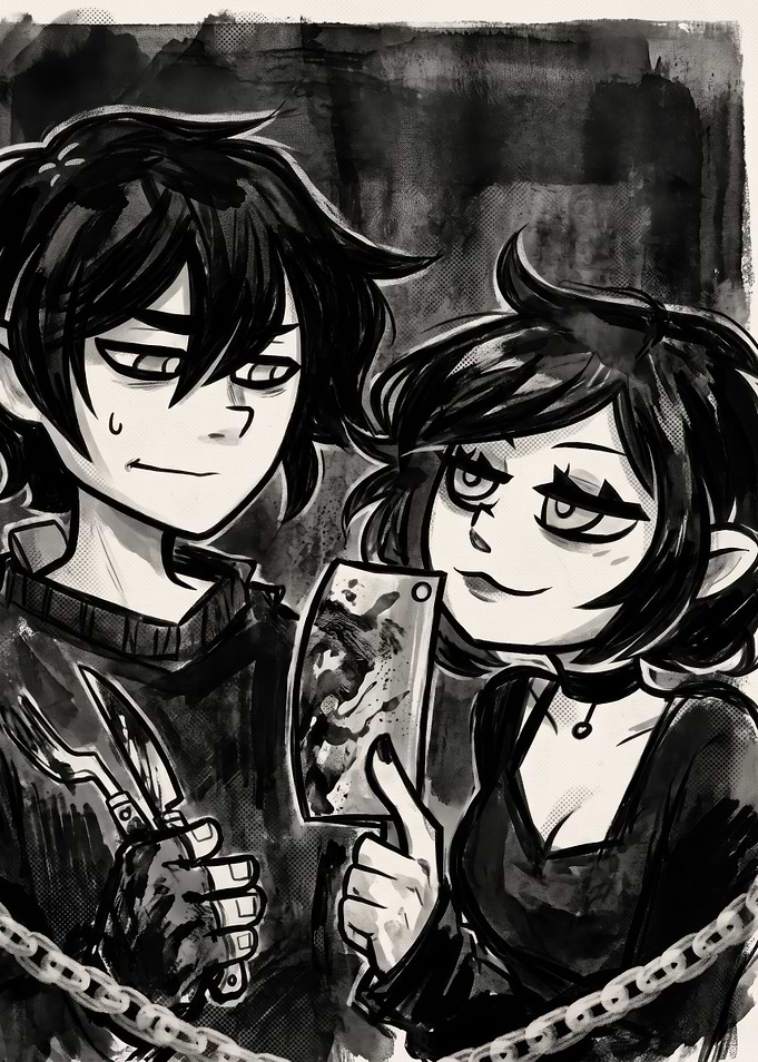 Gothic Couple with Cleaver and Cutlery