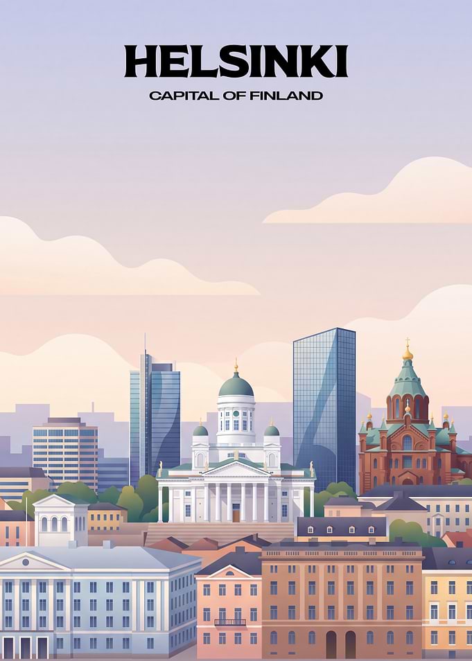 Helsinki Finland Cityscape Travel Poster