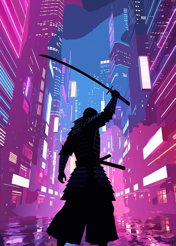 Cyberpunk Samurai in Neon City