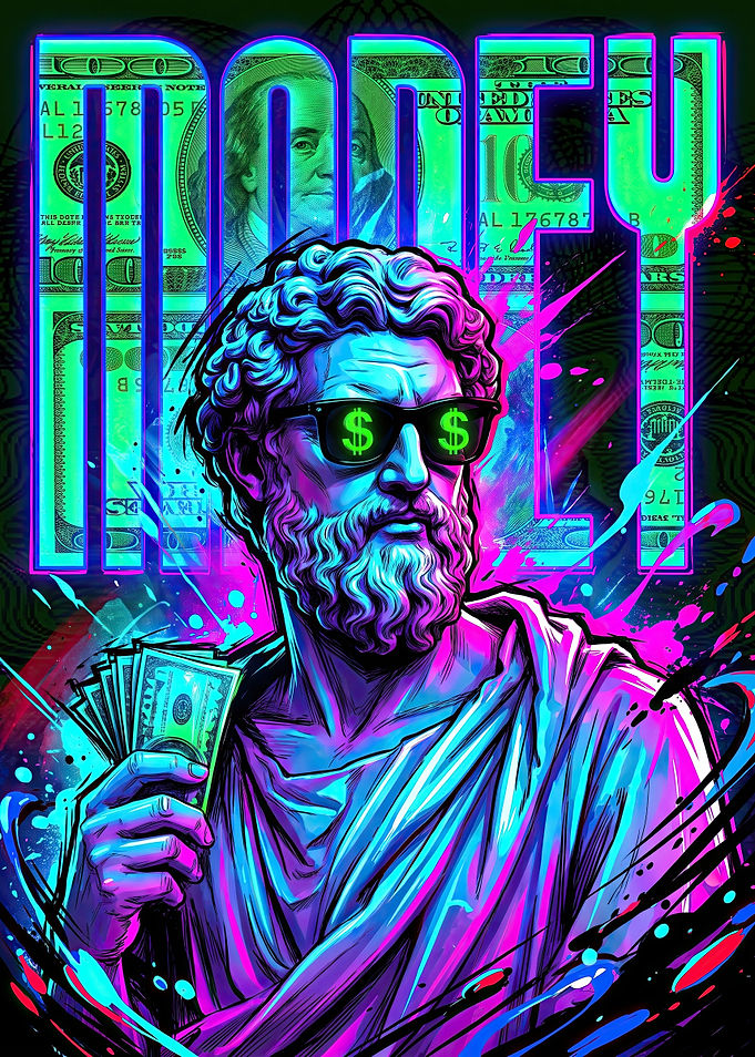 Neon Greek Statue Money Art