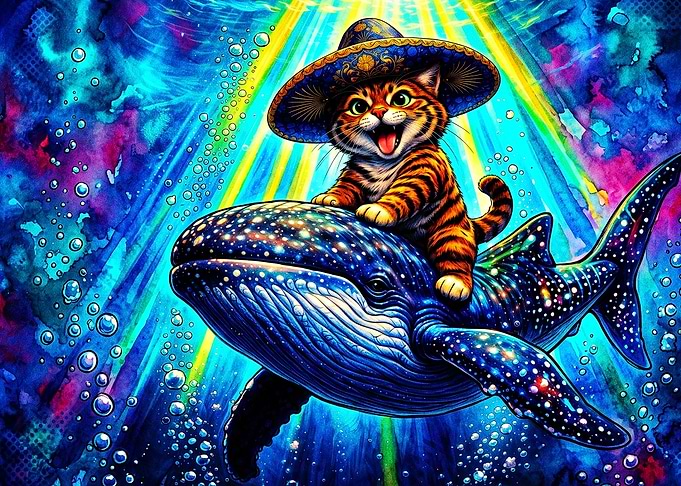 Cat Shark Sombrero Psychedelic Art
