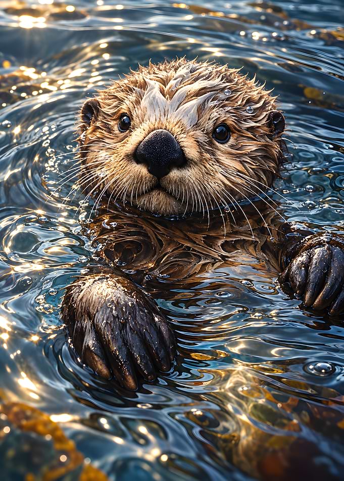Adorable Sea Otter Swimming in Sunlight