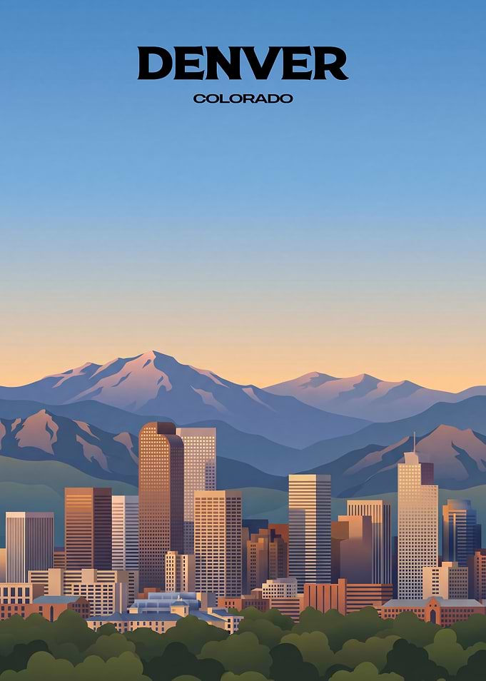 Denver Colorado Skyline Travel Poster