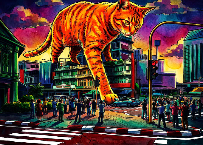 Giant Cat City Psychedelic Art