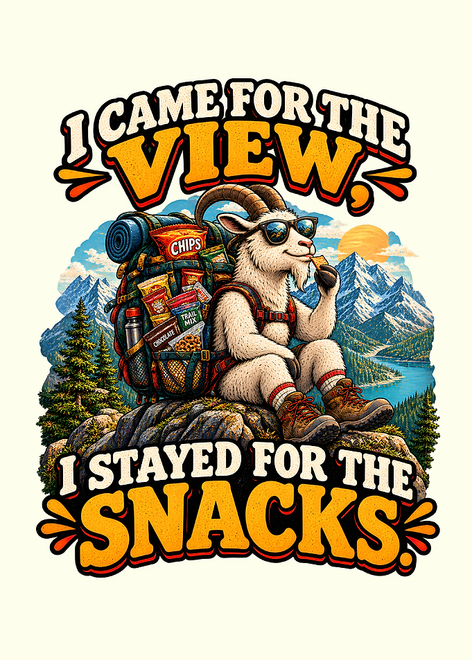 Hiking Goat Eating Snacks Illustration