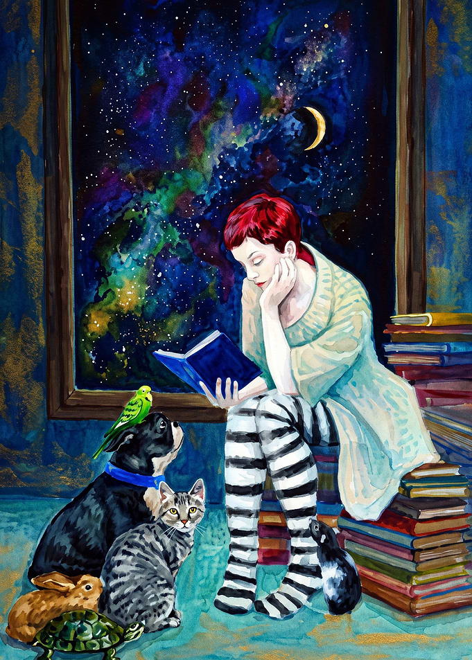Cosmic Reading Fantasy Book Art