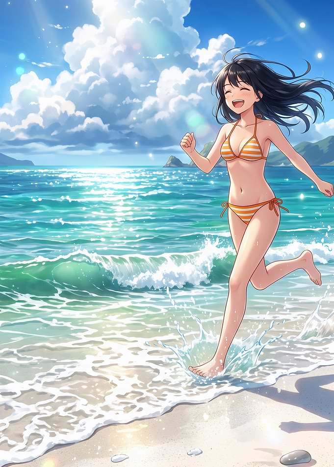 Anime Girl Running on Beach