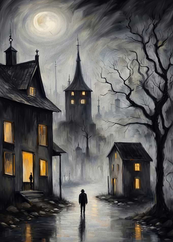 Gothic Town Moody Painting Art