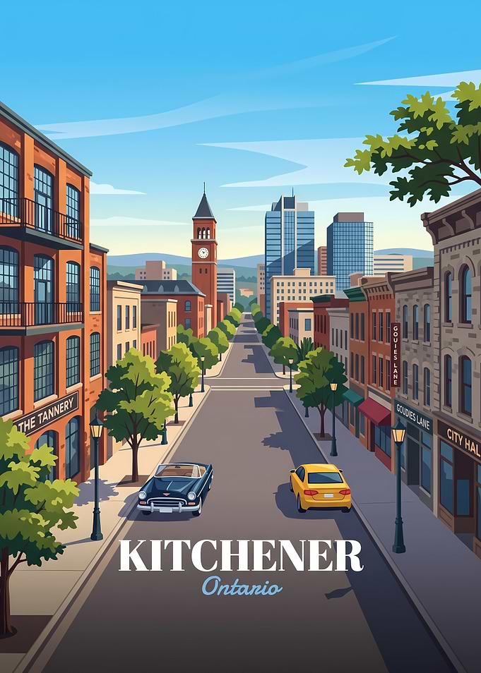 Kitchener Ontario Cityscape Travel Poster
