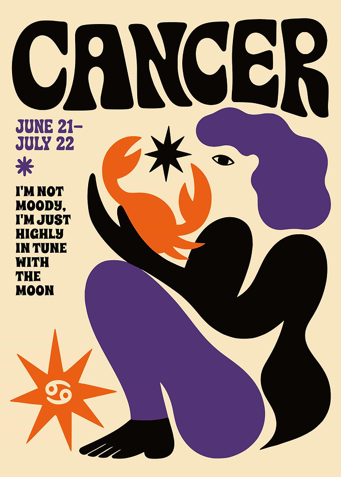 Cancer Zodiac Sign Retro Poster